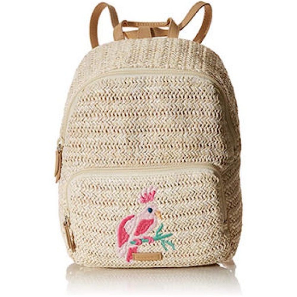 NWT!! Vera Bradley Light Natural Mini Straw Convertable Backpack Pink an…